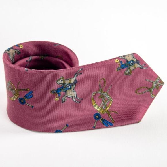 Henry Grethel Vintage Silk Tie Cranberry Blue Gold Made in USA - Picture 4 of 9